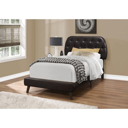 Gfancy Fixtures 45.25 in. Brown Solid Wood MDF Foam & Linen Twin Sized Bed with Wood Legs GF3086752